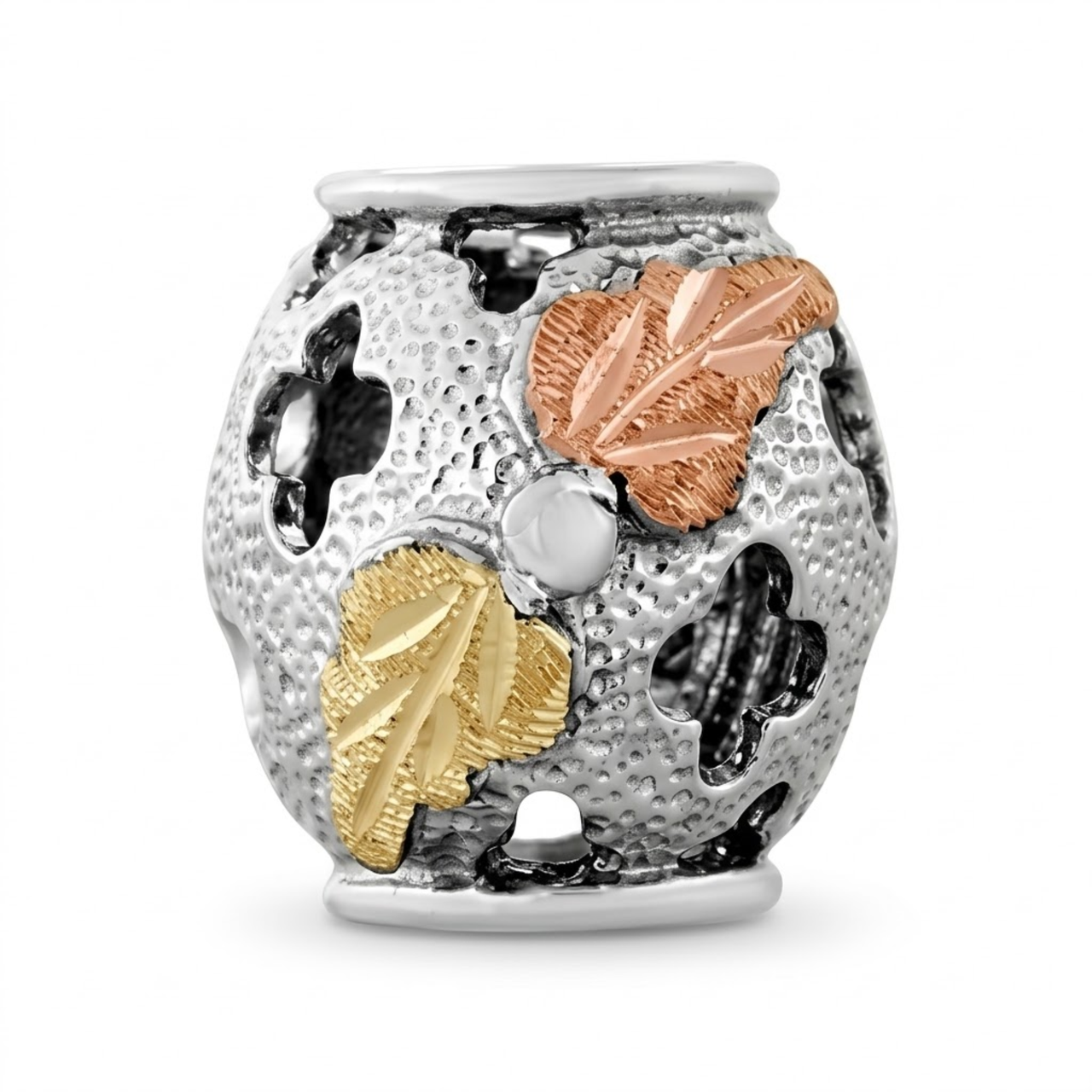 Flank Leaf Charm Bead, Sterling Silver, 12k Green and Rose Gold Black Hills Gold Motif
