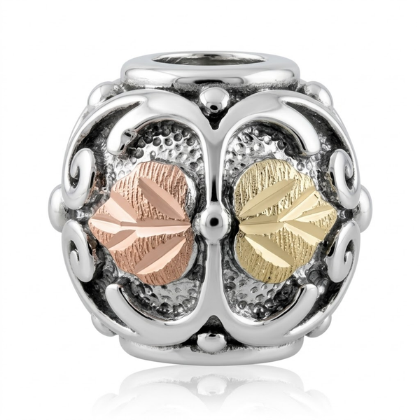 Heart Shape Leaf's Charm Bead, Sterling Silver, 12k Green and Rose Gold Black Hills Gold Motif
