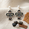 Black Hills Gold Budded Cross Dangle Earrings – Rhodium Plated Sterling Silver with 12K Rose & Green Gold Leaves, Antiqued Cross Earrings for Women