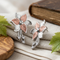 Round CZ with Fleury Accent Flower Earrings, Sterling Silver, 12k Green and Rose Gold Black Hills Gold Motif