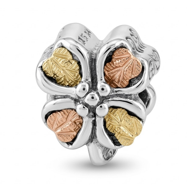 Clover Leaf Bead Charm Bracelet, Sterling Silver, 12k Green and Rose Gold Black Hills Gold Motif