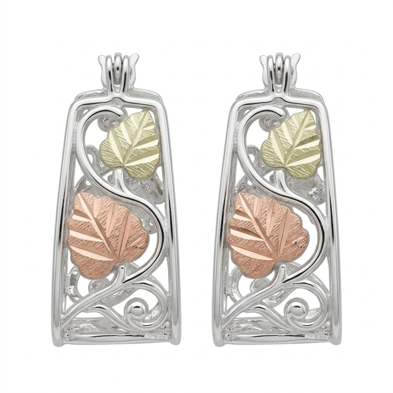 Hoop Filigree Earrings, Sterling Silver, 12k Green and Rose Gold Black Hills Gold