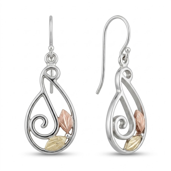 Mirror Polished Swirl Earrings, Sterling Silver, 12k Green and Rose Gold Black Hills Gold Motif