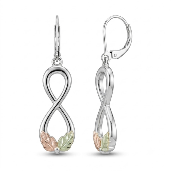 Infinity Earrings, Sterling Silver, 12k Green Gold and Rose Gold Black Hills Gold Motif