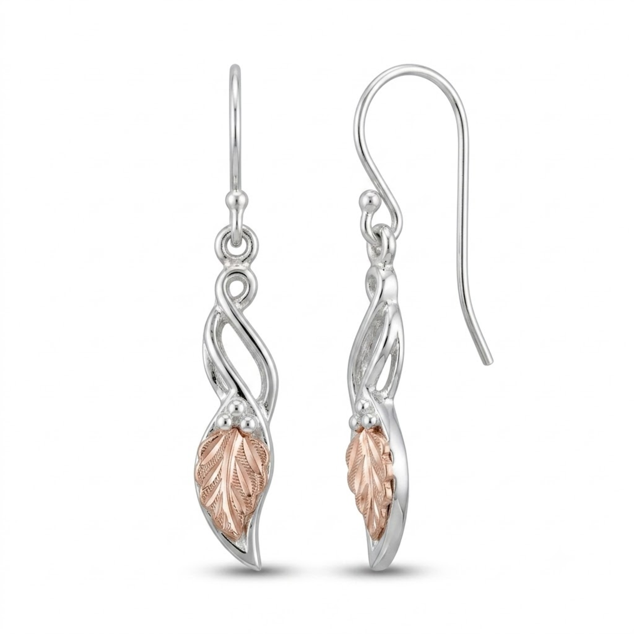 Freeform Earrings, Sterling Silver, 12k Green and Rose Gold Black Hills Gold Motif