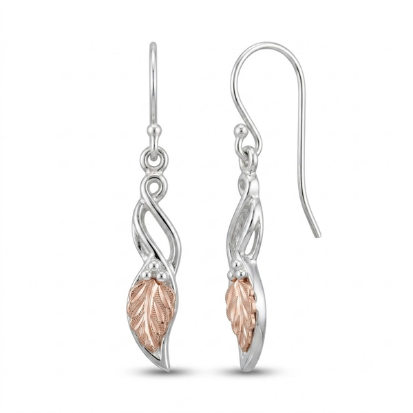 Freeform Earrings, Sterling Silver, 12k Green and Rose Gold Black Hills Gold Motif