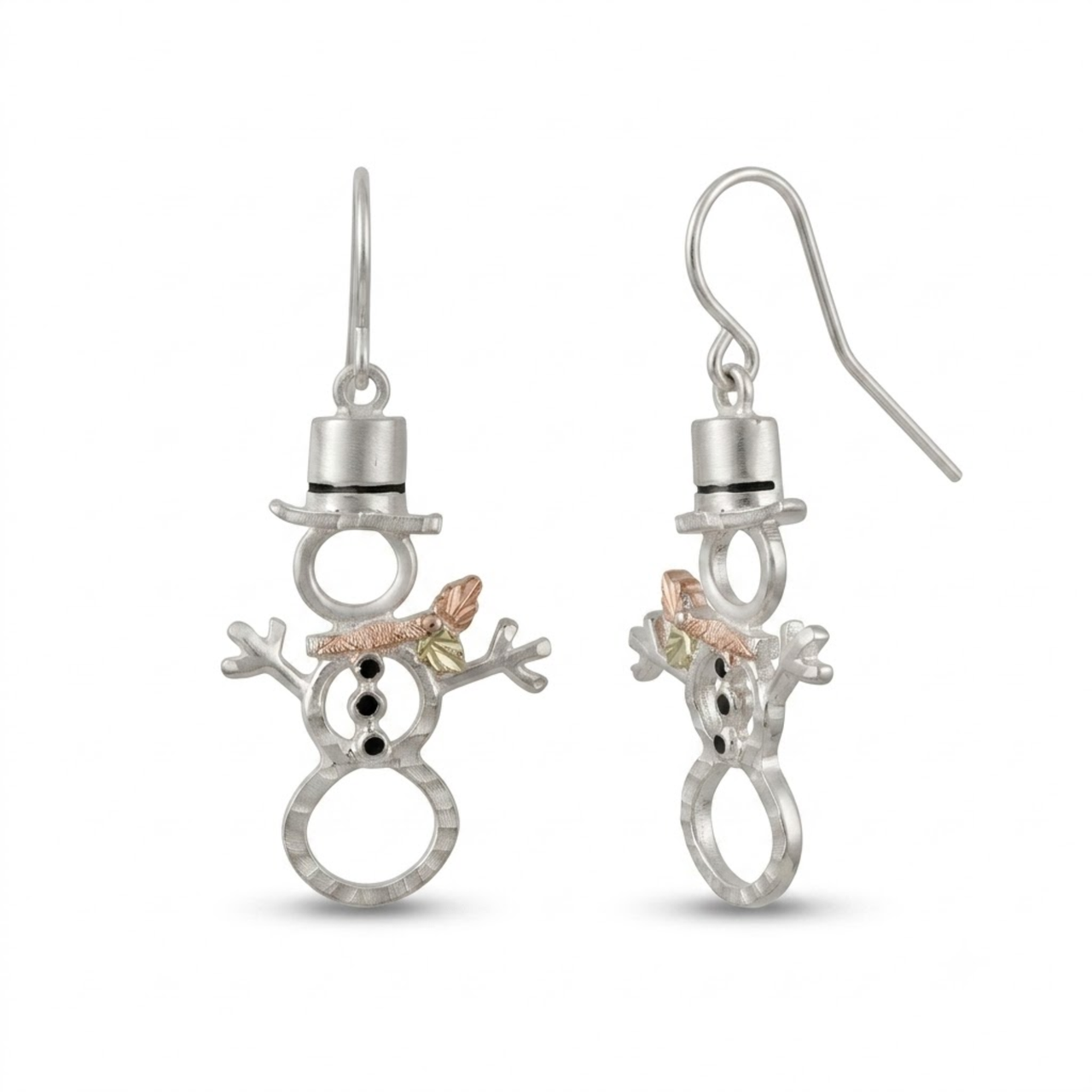 Diamond-Cut Snowman Earrings, Sterling Silver, 12k Green and Rose Gold Black Hills Gold Motif
