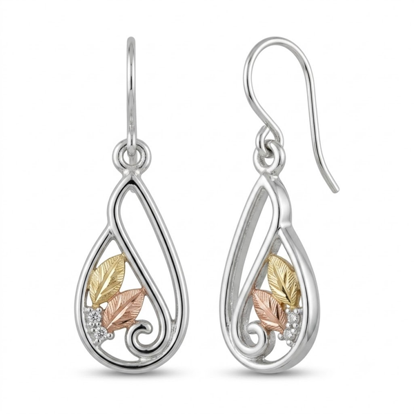 Freeform Dangle Earrings, Sterling Silver, 12k Green and Rose Gold Black Hills Gold Motif