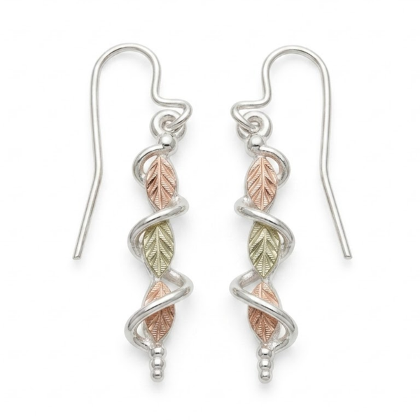 Leaf Dangle Earrings Sterling Silver, 12k Green and Rose Gold Black Hills Gold Motif