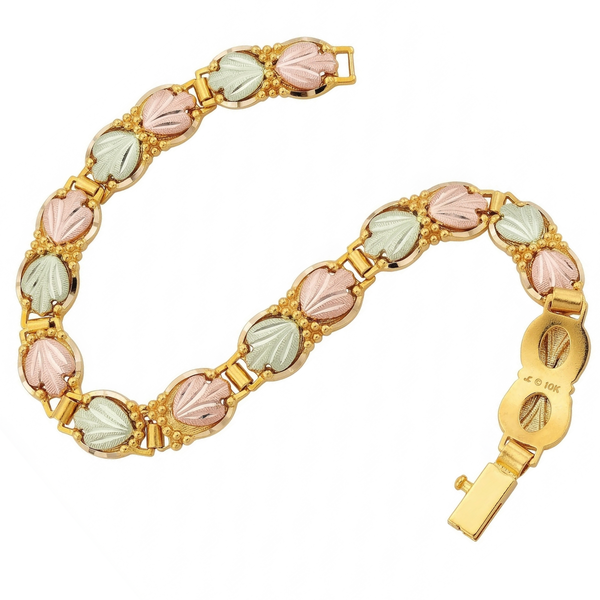 Diamond-Cut Grape Leaves Bracelet, 10k Yellow Gold, 12k Green and Rose Gold Black Hills Gold Motif