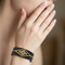 Floral Trim Black Cuff Bracelet, 10k Yellow Gold, 12k Green and Rose Gold Black Hills Gold Motif