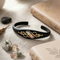 Black Hills Gold Leaf Cuff Bracelet for Women, Black Powder-Coated Cuff with 10K Yellow Gold Scroll & 12K Green and Rose Gold Leaves, Western Style Open Cuff Bracelet