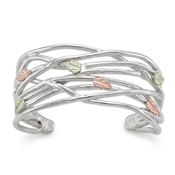 Diamond-Cut Grape Twigs Bracelet, Sterling Silver, 12k Green and Rose Gold Black Hills Gold Motif, 7"