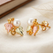 Cultured Pearl Grape Leaf Earrings, 10k Yellow Gold, 12k Green & Rose Black Hills Gold, Wiggle-Cut Vine Pearl Stud Earrings for Women