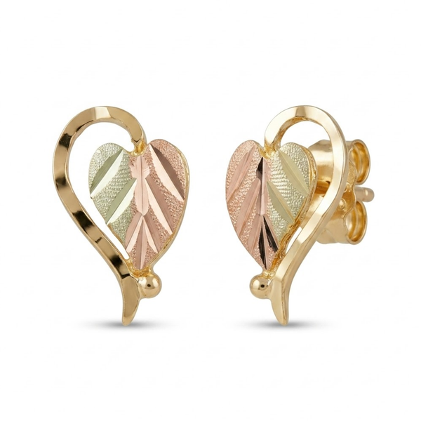Diamond-Cut Split Leaf Earrings, 10k Gold Trim, 12k Green and Rose Gold Black Hills Gold Motif