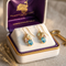 Oval Blue Topaz Earrings, 10k Yellow Gold, 12k Green and Rose Gold Black Hills Gold Motif