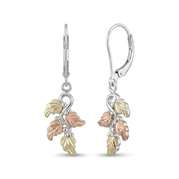 Leaf Earrings, Sterling Silver, 12k Rose Gold Black Hills Gold Motif
