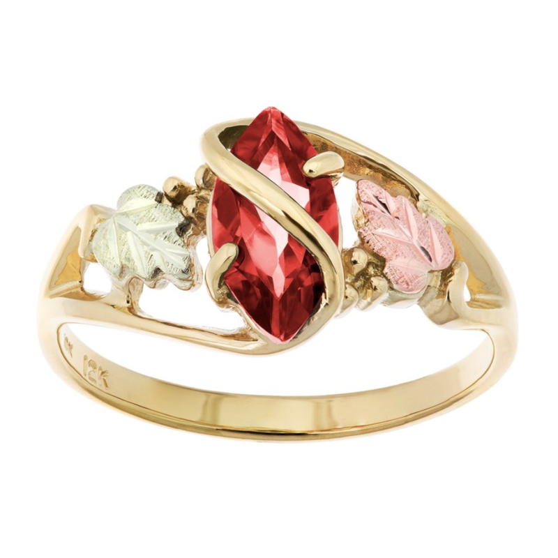 Ave 369 Marquise Garnet Wrap Ring, 10k Yellow Gold, 12k Green and Rose Gold Black Hills Gold