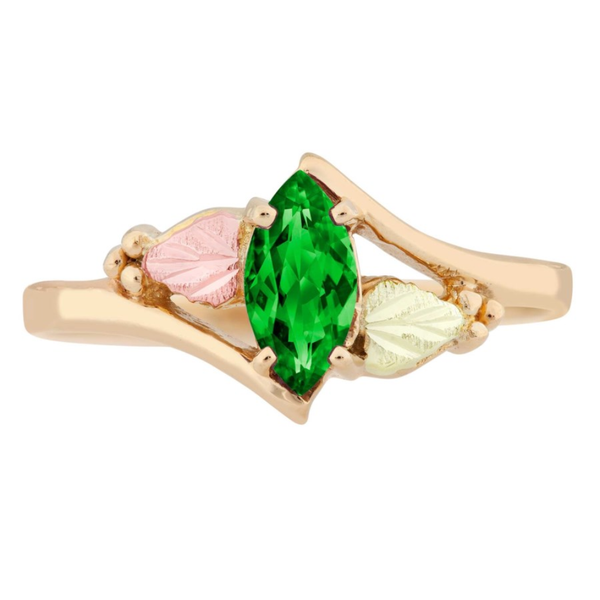 Ave 369 Created Emerald Marquise Ring, 10k Yellow Gold, 12k Green and Rose Gold Black Hills Gold Motif