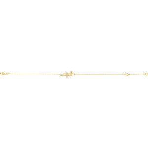 Diamond Double Sideways Cross Rhodium-Plated 14k Yellow Gold Bracelet, Adjustable 6-8" (.20 Ctw, HIJ Color, I3 Clarity)