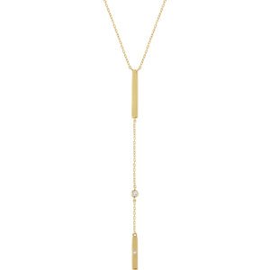 Diamond Bar Y Necklace in Rhodium-Plated 14k Yellow Gold, 16-18" ( .06 Ctw, Color H+, Clarity I1)