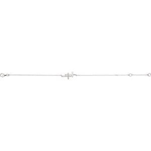 CZ Double Sideways Cross Rhodium-Plated Sterling Silver Bracelet, Adjustable 6-8"