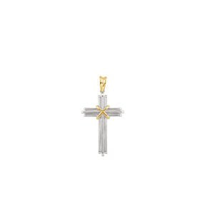 Two-Tone Rope Cross Rhodium-Plated 14k White and Yellow Gold Pendant (36.75X24.5 MM)