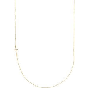 Diamond Off-Center Sideways Cross 14k Yellow Gold Necklace, 16" (.05 Ctw, G-H Color, I1 Clarity)