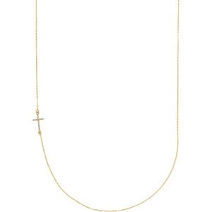 Diamond Off-Center Sideways Cross 14k Rose Gold Necklace,16" (.05 Ctw, G-H Color, I1 Clarity)