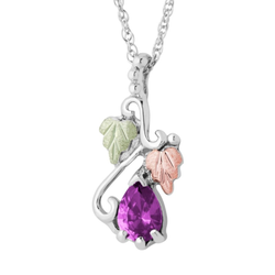 Ave 369 Created Alexandrite Pear June Birthstone Pendant Necklace, Sterling Silver, 12k Green and Rose Gold Black Hills Gold Motif, 18"