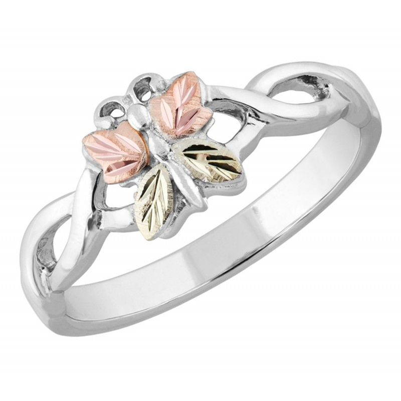 Ave 369 Butterfly Ring, Sterling Silver, 12k Green and Rose Gold Black Hills Gold Motif