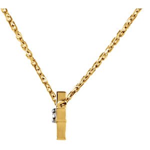 Diamond Sideway Cross Rhodium-Plated 14k Yellow Gold Necklace, 18" (.01 Ct, H-I Color, I1 Clarity)