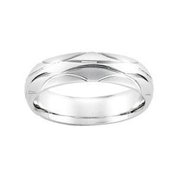 6mm 14k White Gold Circular Engraved Dome Comfort Fit Band, Size 17.5