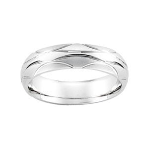 6mm 14k White Gold Circular Engraved Dome Comfort Fit Band, Size 14