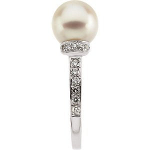 White Cultured Freshwater Pearl and Diamond Ring, 14k White Gold (8mm) (.2Ctw, H-I Color, I1 Clarity)