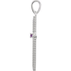 Amethyst Rope-Trim Cross Rhodium-Plated 14k White Gold Pendant (31.95x16.3MM)