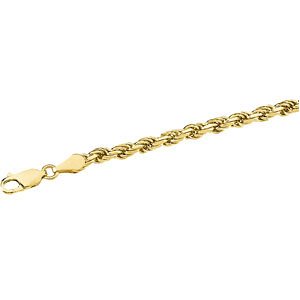 3.9mm 14k Yellow Gold Diamond Cut Rope Chain Bracelet, 7"