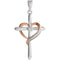 Diamond Heart Cross Pendant, Rhodium-Plated Sterling Silver, 14k Rose Gold Vermeil (.006 Ctw, I-J Color, I3 Clarity)