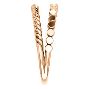 Rope Trim and Flat Granulated Bead Twin Stacking Ring, 14k Rose Gold