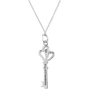 Sterling Silver Friendship Key of Love Pendant Necklace 18"