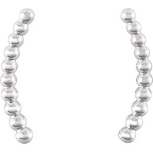 Bead Trim Curving Ear Climbers, Sterling Silver