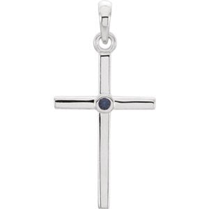 Blue Sapphire Inlay Cross 14k White Gold Pendant (30.6x16.6MM)