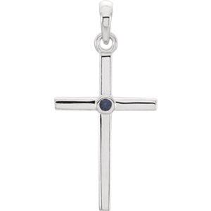Platinum Blue Sapphire Inlay Cross Pendant (30.6x16.6MM)