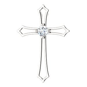 Diamond Cross Rhodium-Plated 14k White Gold Pendant (.10 Ct, G-H Color, I1 Clarity)