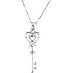 Sterling Silver Key of Love for Couples Pendant Necklace 18"