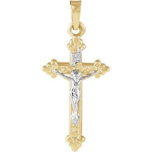 Two-Tone Hollow Crucifix 14k Yellow and White Gold Pendant (42.5X26.5MM)