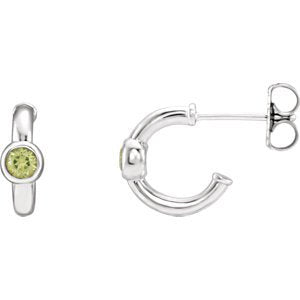 Green Cubic Zirconia J-Hoop Earrings, Sterling Silver