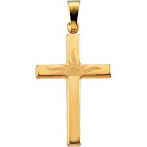 14k Yellow Gold and Sunrise Cross Pendant