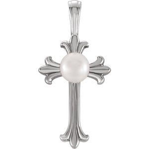 Freshwater Cultured Pearl Cross Pendant, Rhodium-Plated 14k White Gold (4-4.5 MM)