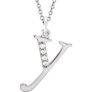 Diamond Initial 'y' Lowercase Letter Rhodium-Plate 14k White Gold Pendant Necklace, 16" (.025 Ctw GH, I1)